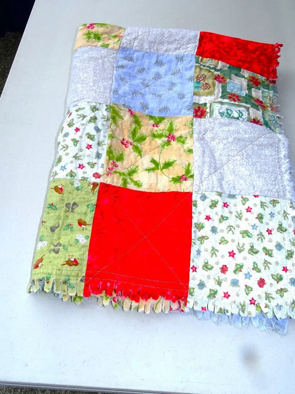 Handmade Vintage Rag Quilt -Christmas Theme - 49